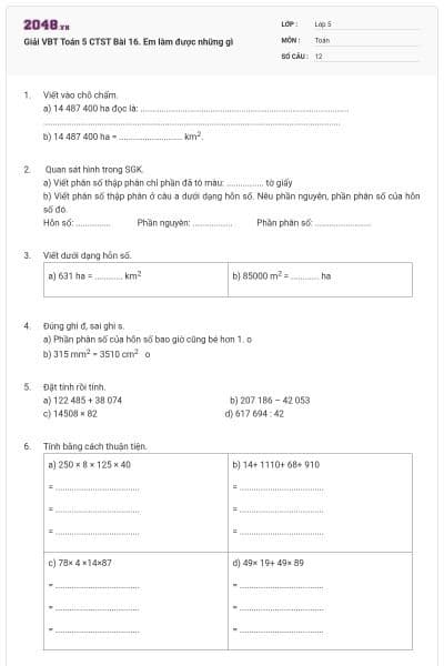 Giải VBT Toán 5 CTST Bài 16. Em làm được những gì