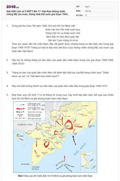 Giải SGK Lịch sử 9 KNTT Bài 17: Việt Nam kháng chiến chống Mỹ cứu nước, thống nhất đất nước giai đoạn 1965- 1975 có đáp án