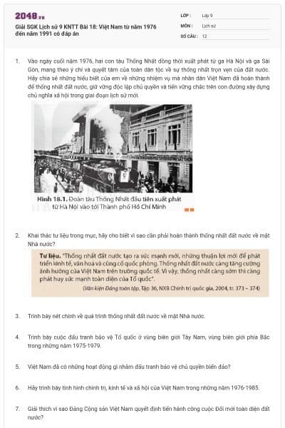 Giải SGK Lịch sử 9 KNTT Bài 18: Việt Nam từ năm 1976 đến năm 1991 có đáp án