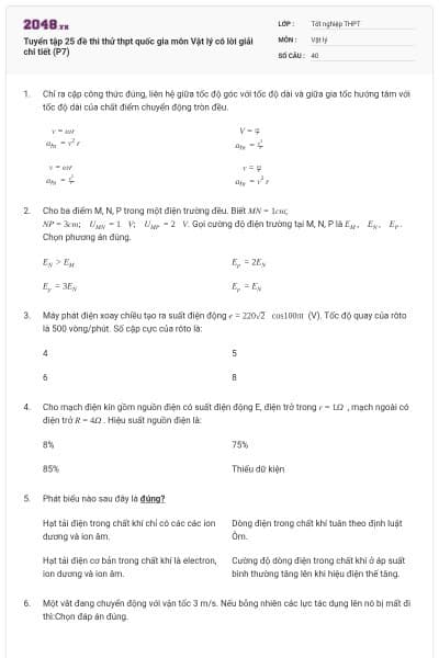 Tuyển tập 25 đề thi thử thpt quốc gia môn Vật lý có lời giải chi tiết (P7)