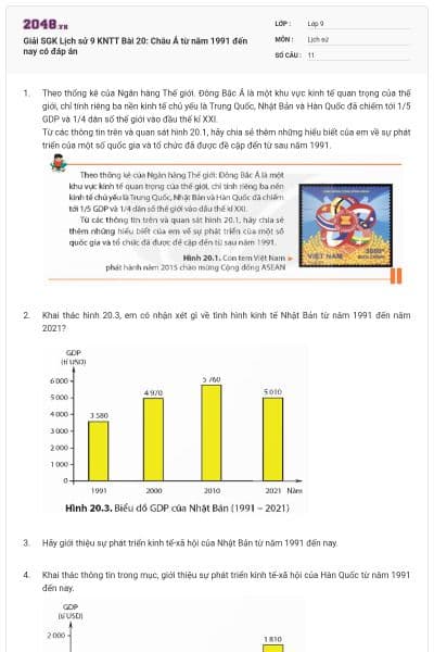 Giải SGK Lịch sử 9 KNTT Bài 20: Châu Á từ năm 1991 đến nay có đáp án