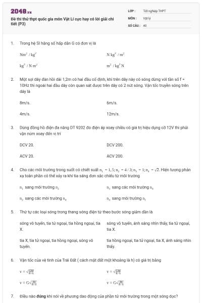 Đề thi thử thpt quốc gia môn Vật Lí cực hay có lời giải chi tiết (P3)