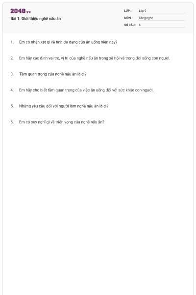 Bài 1: Giới thiệu nghề nấu ăn