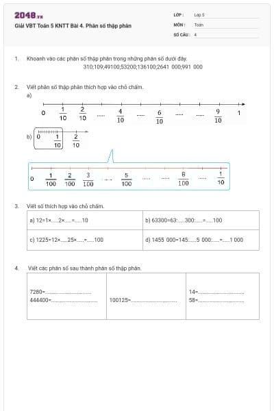 Giải VBT Toán 5 KNTT Bài 4. Phân số thập phân