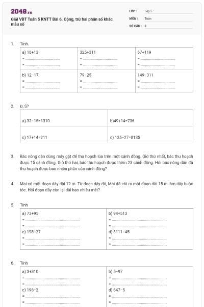 Giải VBT Toán 5 KNTT Bài 6. Cộng, trừ hai phân số khác mẫu số