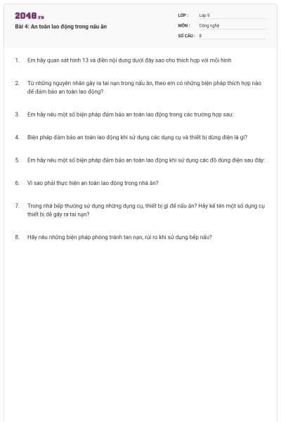 Bài 4: An toàn lao động trong nấu ăn