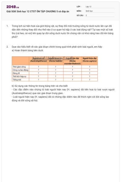 Giải SGK Sinh học 12 CTST ÔN TẬP CHƯƠNG 5 có đáp án