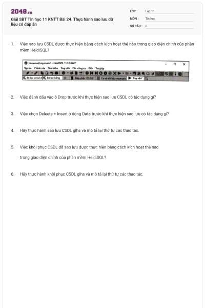 Giải SBT Tin học 11 KNTT Bài 24. Thực hành sao lưu dữ liệu có đáp án