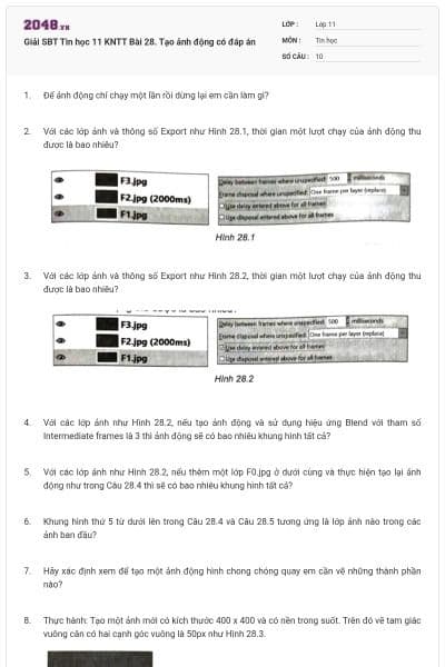 Giải SBT Tin học 11 KNTT Bài 28. Tạo ảnh động có đáp án