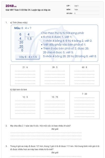 Giải VBT Toán 5 CD Bài 34. Luyện tập có đáp án