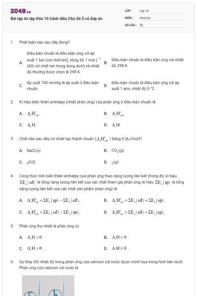 Bài tập ôn tập Hóa 10 Cánh diều Chủ đề 5 có đáp án