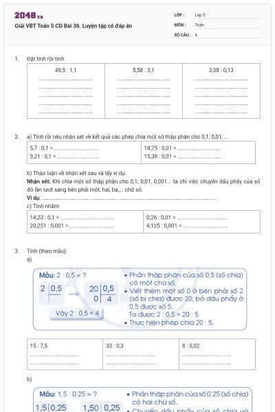 Giải VBT Toán 5 CD Bài 36. Luyện tập có đáp án