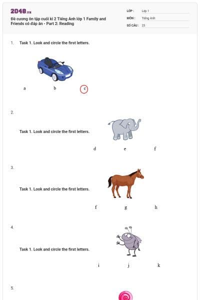 Đề cương ôn tập cuối kì 2 Tiếng Anh lớp 1 Family and Friends có đáp án - Part 2: Reading