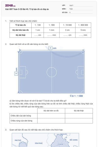 Giải VBT Toán 5 CD Bài 45. Tỉ lệ bản đồ có đáp án
