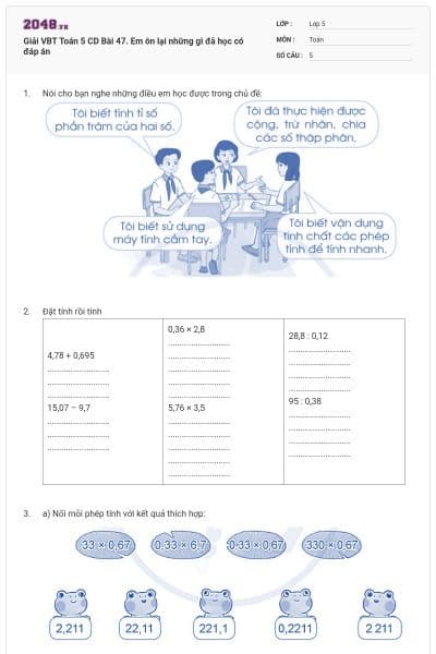 Giải VBT Toán 5 CD Bài 47. Em ôn lại những gì đã học có đáp án