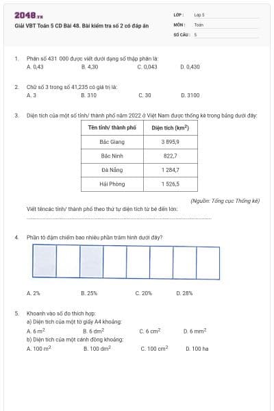 Giải VBT Toán 5 CD Bài 48. Bài kiểm tra số 2 có đáp án