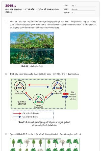 Giải SGK Sinh học 12 CTST BÀI 23: QUẦN XÃ SINH VẬT có đáp án