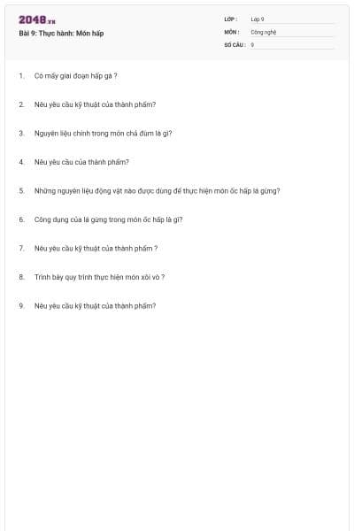 Bài 9: Thực hành: Món hấp