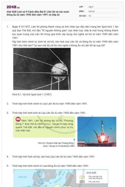 Giải SGK Lịch sử 9 Cánh diều Bài 8: Liên Xô và các nước Đông Âu từ năm 1945 đến năm 1991 có đáp án