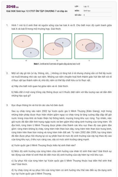 Giải SGK Sinh học 12 CTST ÔN TẬP CHƯƠNG 7 có đáp án