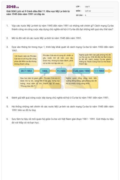 Giải SGK Lịch sử 9 Cánh diều Bài 11: Khu vực Mỹ La tinh từ năm 1945 đến năm 1991 có đáp án