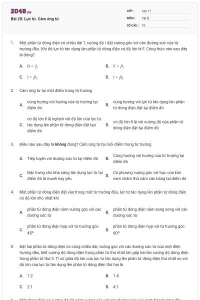 Bài 20: Lực từ. Cảm ứng từ