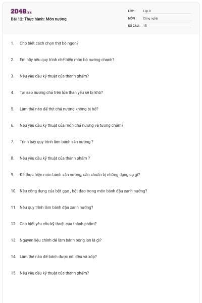 Bài 12: Thực hành: Món nướng