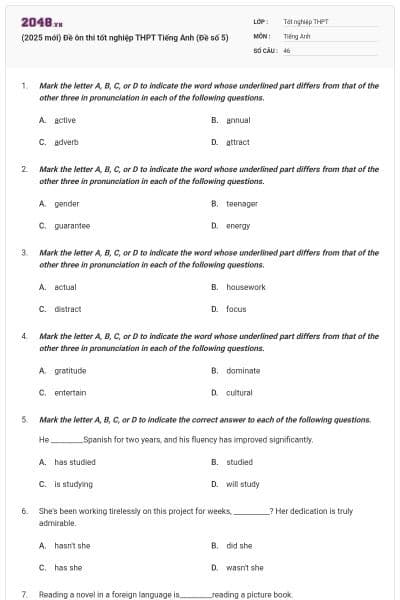 (2025 mới) Đề ôn thi tốt nghiệp THPT Tiếng Anh (Đề số 5)
