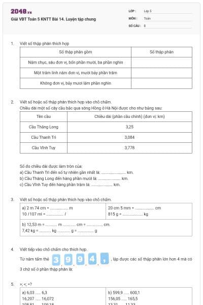 Giải VBT Toán 5 KNTT Bài 14. Luyện tập chung