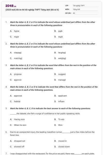 (2025 mới) Đề ôn thi tốt nghiệp THPT Tiếng Anh (Đề số 6)