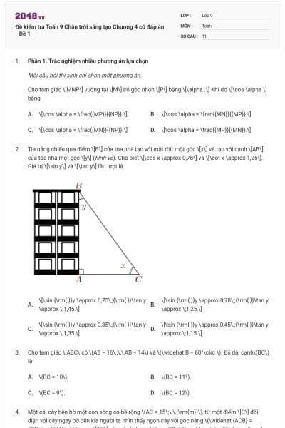 Đề kiểm tra Toán 9 Chân trời sáng tạo Chương 4 có đáp án - Đề 1