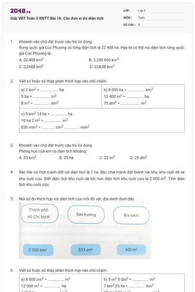 Giải VBT Toán 5 KNTT Bài 16. Các đơn vị đo diện tích