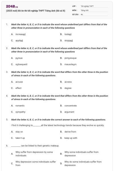 (2025 mới) Đề ôn thi tốt nghiệp THPT Tiếng Anh (Đề số 8)