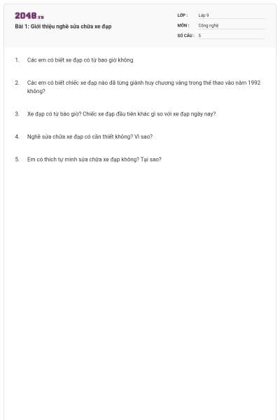 Bài 1: Giới thiệu nghề sửa chữa xe đạp
