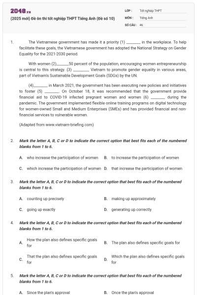 (2025 mới) Đề ôn thi tốt nghiệp THPT Tiếng Anh (Đề số 10)