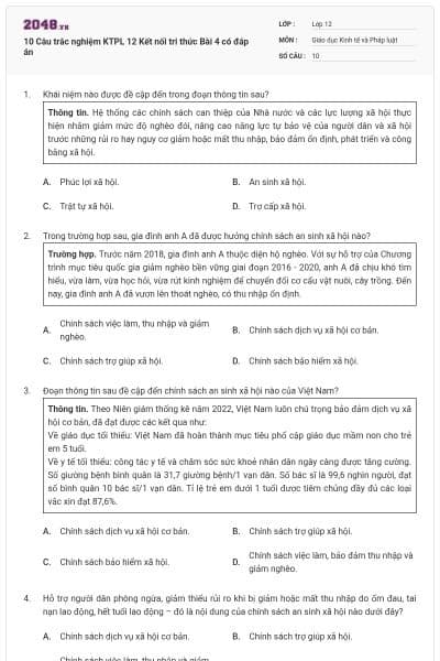 10 Câu trắc nghiệm KTPL 12 Kết nối tri thức Bài 4 có đáp án