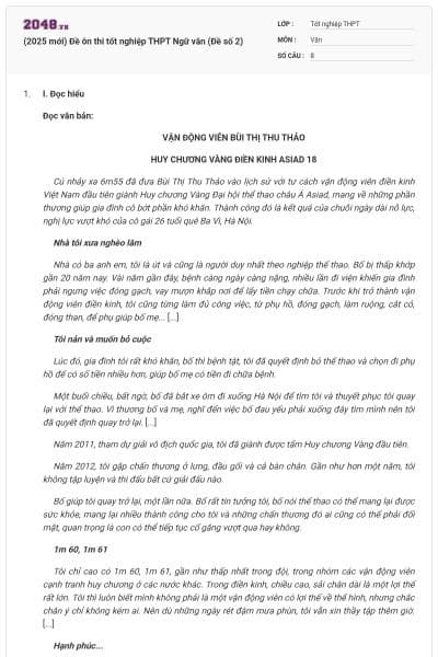 (2025 mới) Đề ôn thi tốt nghiệp THPT Ngữ văn (Đề số 2)