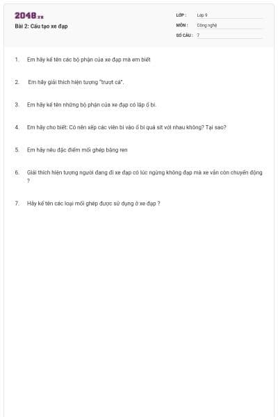 Bài 2: Cấu tạo xe đạp