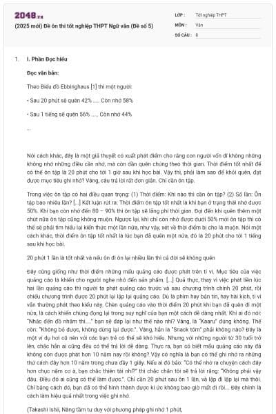 (2025 mới) Đề ôn thi tốt nghiệp THPT Ngữ văn (Đề số 5)