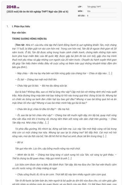 (2025 mới) Đề ôn thi tốt nghiệp THPT Ngữ văn (Đề số 6)