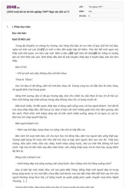 (2025 mới) Đề ôn thi tốt nghiệp THPT Ngữ văn (Đề số 7)