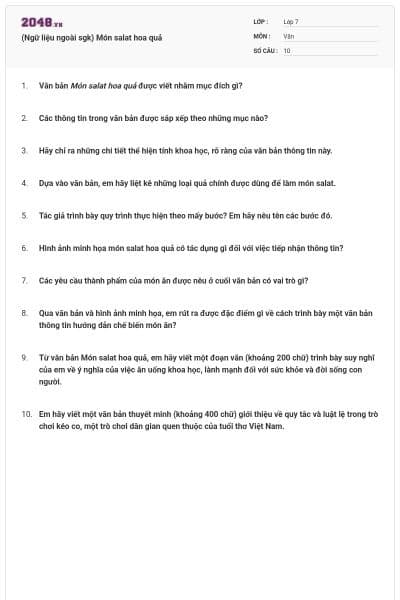 (Ngữ liệu ngoài sgk) Món salat hoa quả