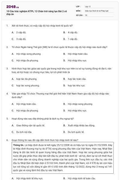 10 Câu trắc nghiệm KTPL 12 Chân trời sáng tạo Bài 2 có đáp án