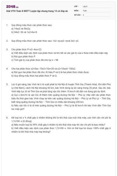 Giải VTH Toán 8 KNTT Luyện tập chung trang 13 có đáp án