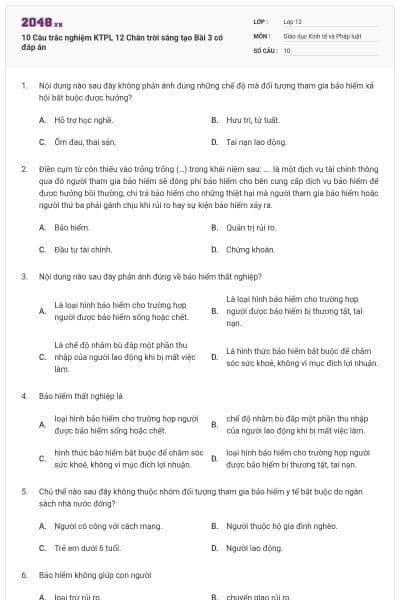 10 Câu trắc nghiệm KTPL 12 Chân trời sáng tạo Bài 3 có đáp án