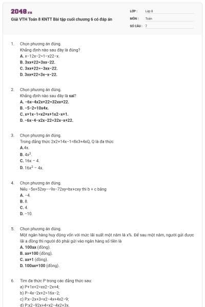 Giải VTH Toán 8 KNTT Bài tập cuối chương 6 có đáp án