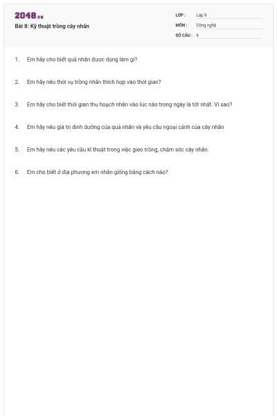 Bài 8: Kỹ thuật trồng cây nhãn