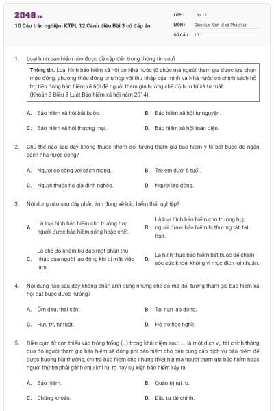 10 Câu trắc nghiệm KTPL 12 Cánh diều Bài 3 có đáp án