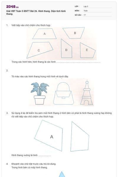 Giải VBT Toán 5 KNTT Bài 26. Hình thang. Diện tích hình thang.