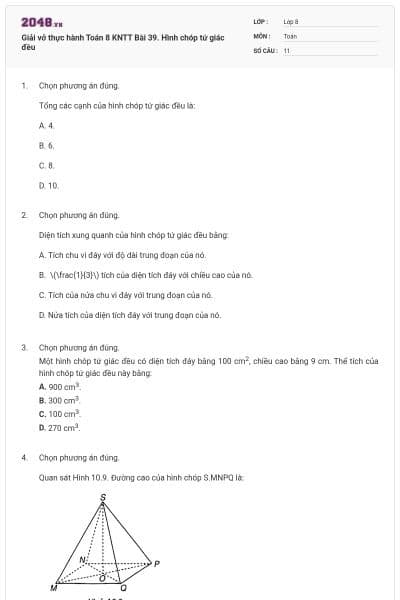 Giải vở thực hành Toán 8 KNTT Bài 39. Hình chóp tứ giác đều